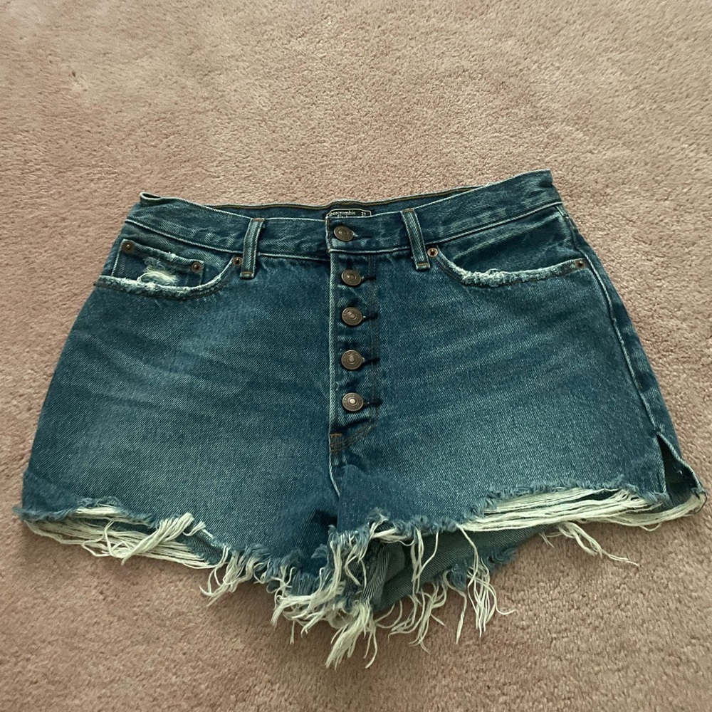 Abercrombie & Fitch Blue Jean Shorts Distressed High-Waisted